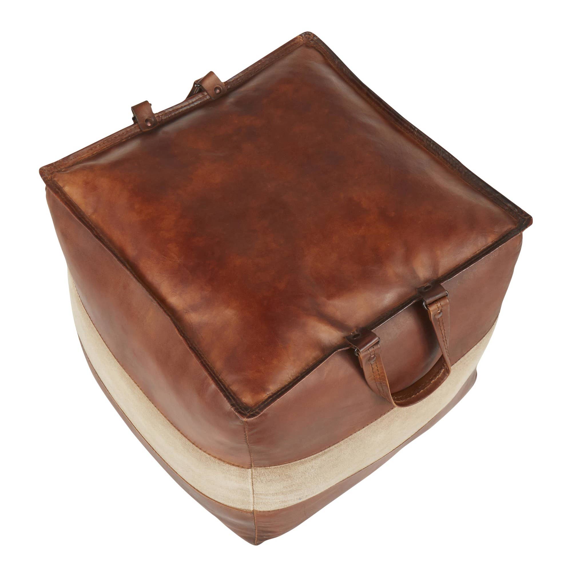 Cobbler Leather Canvas Pouf