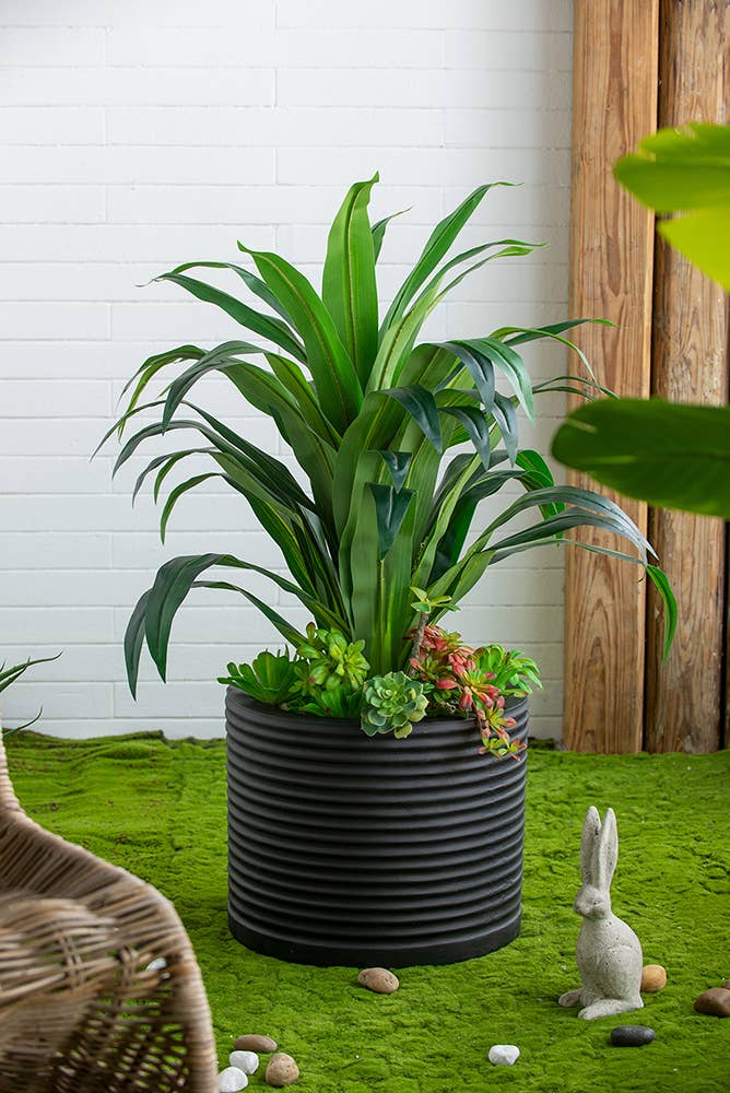 18.5X18.5X15" Black Ridged Round Cement Planter