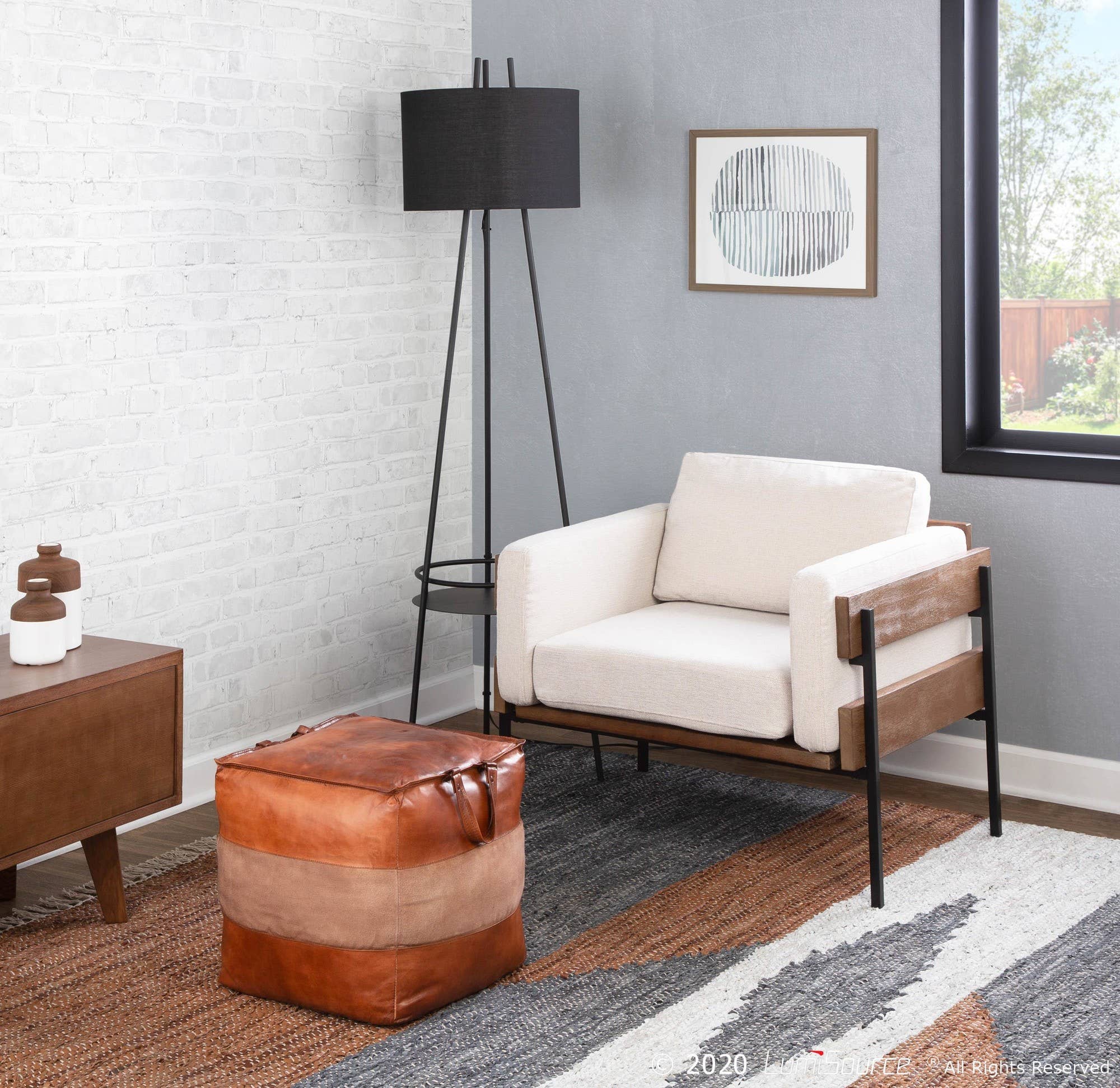 Cobbler Leather Canvas Pouf