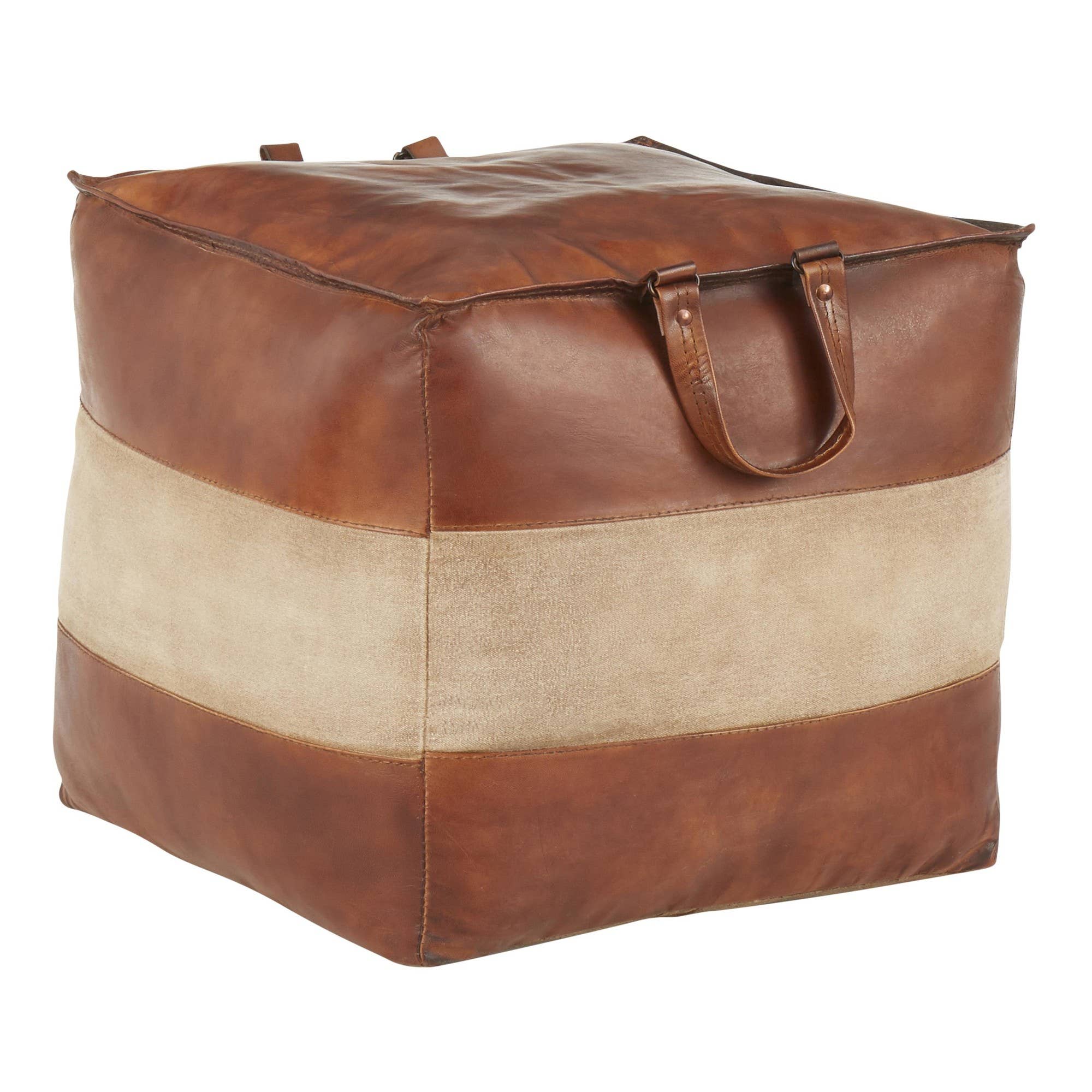 Cobbler Leather Canvas Pouf