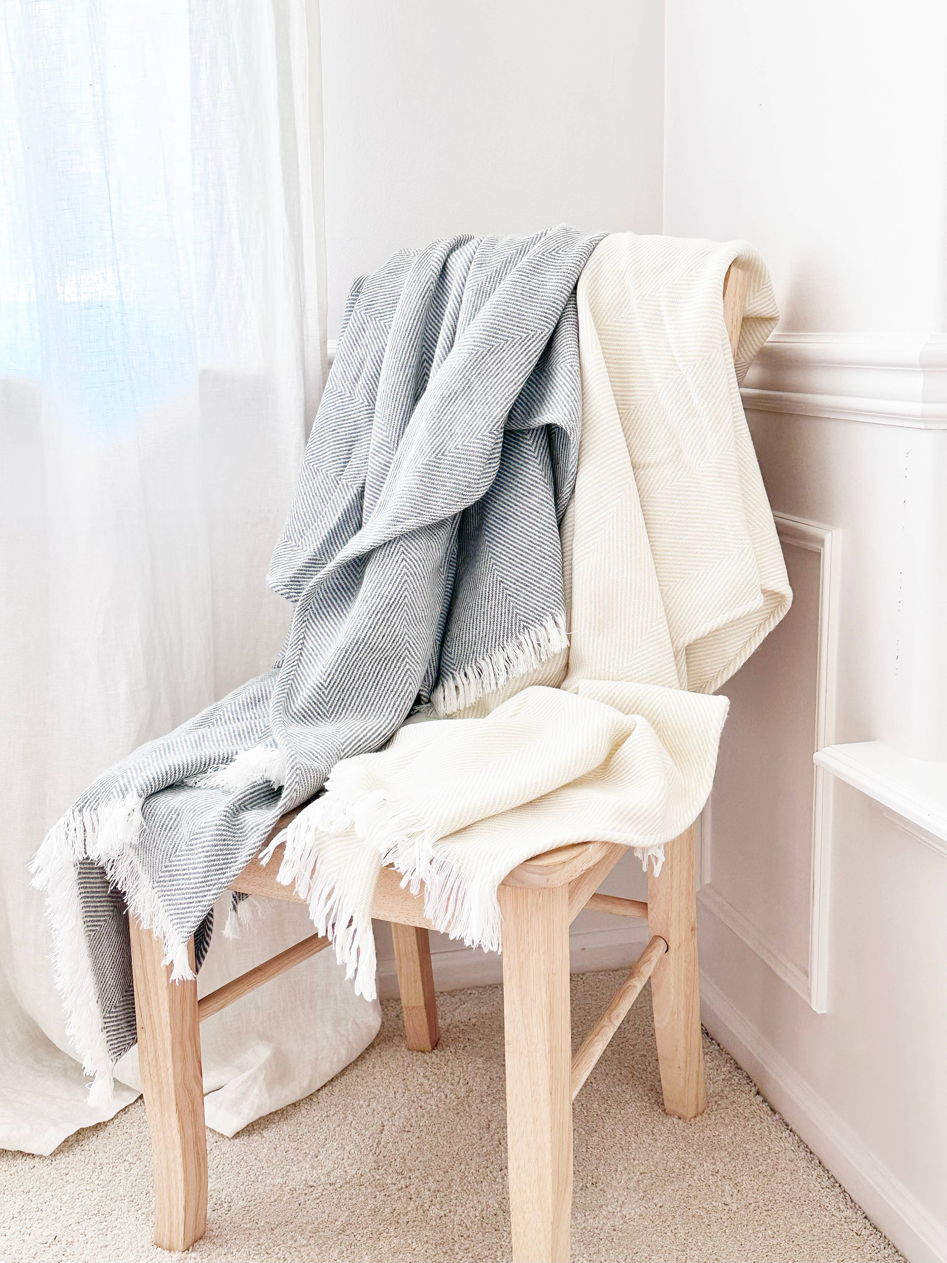 Herringbone Throw Blanket: Gray