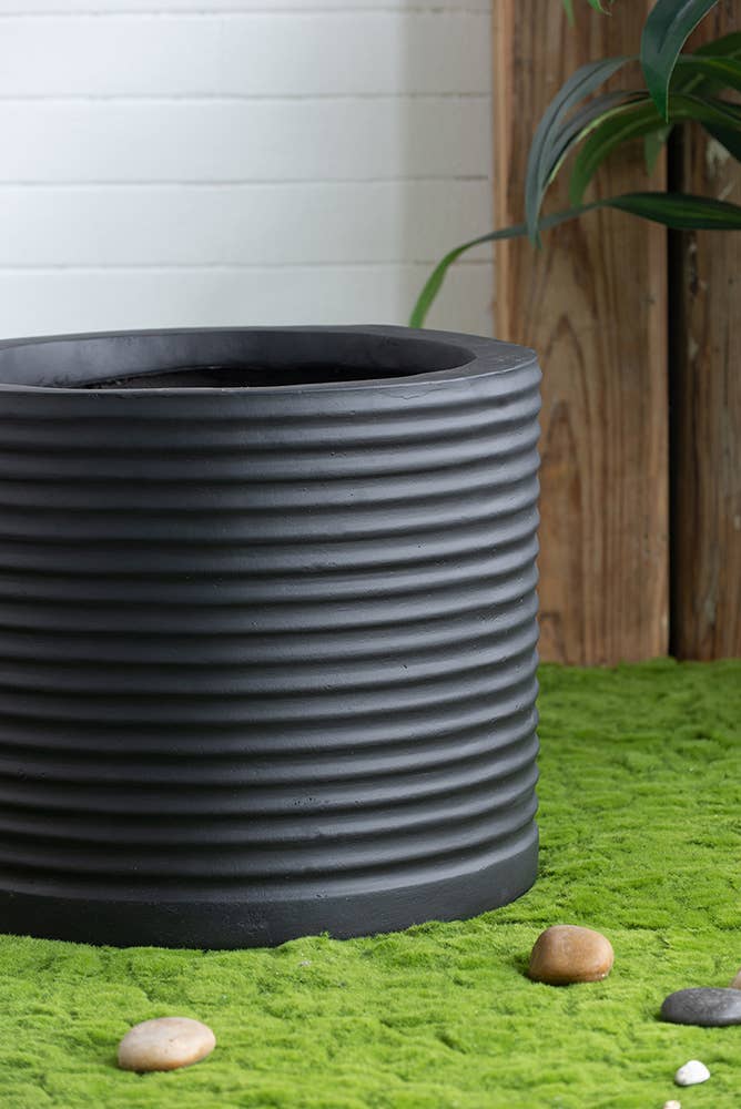 18.5X18.5X15" Black Ridged Round Cement Planter