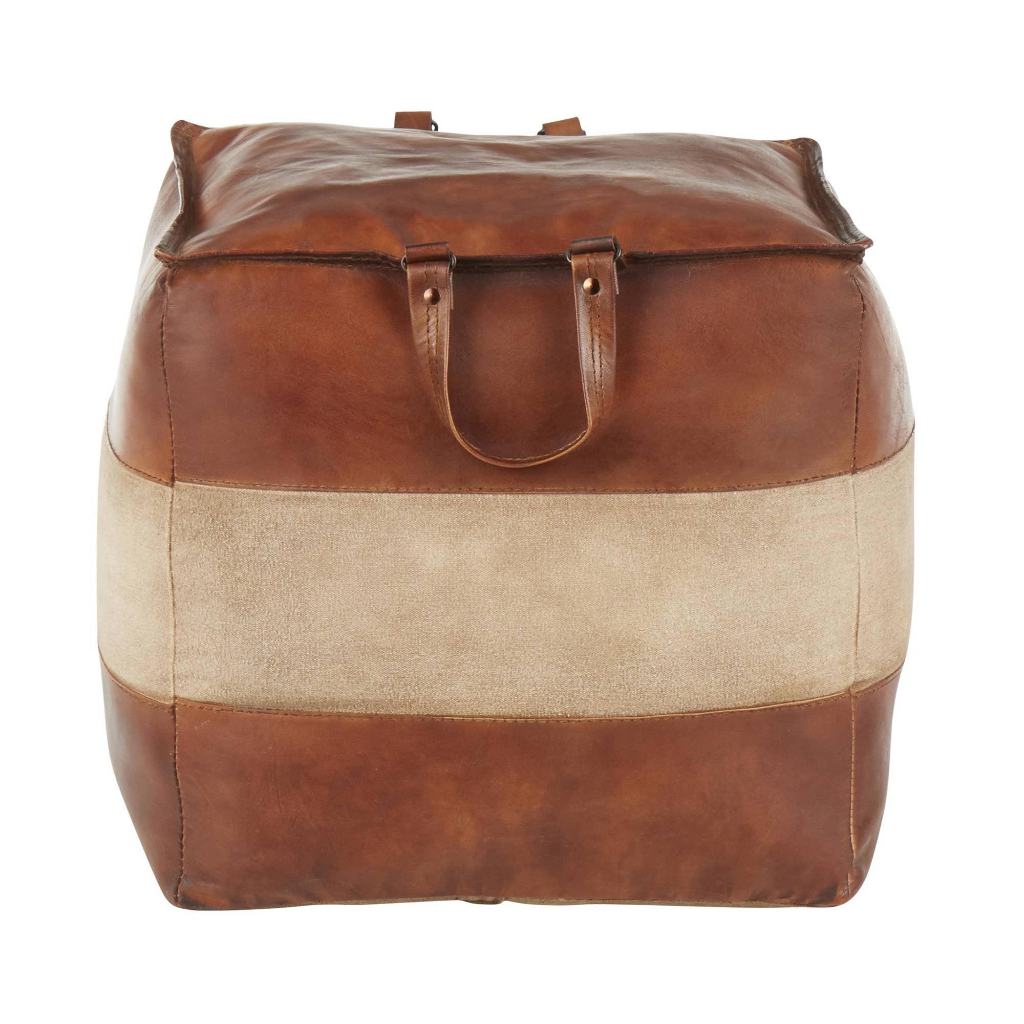 Cobbler Leather Canvas Pouf
