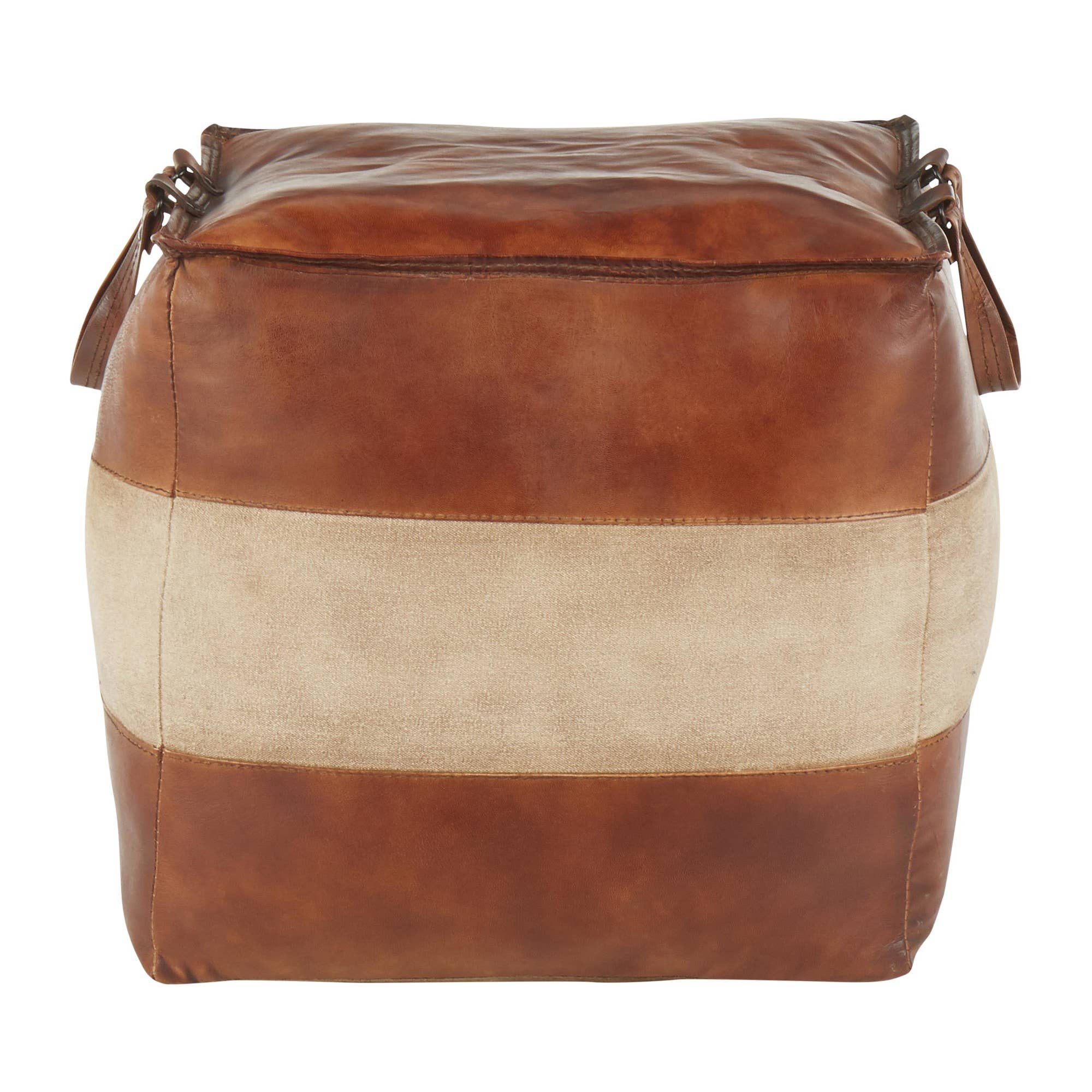 Cobbler Leather Canvas Pouf