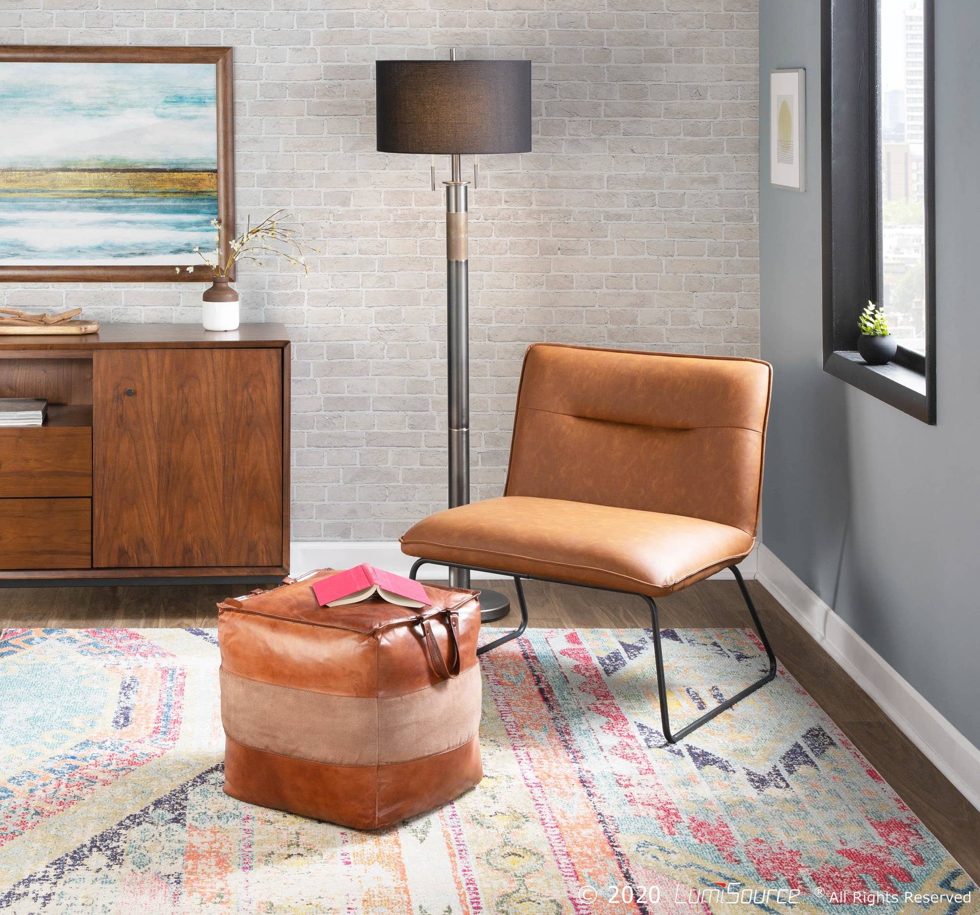 Cobbler Leather Canvas Pouf