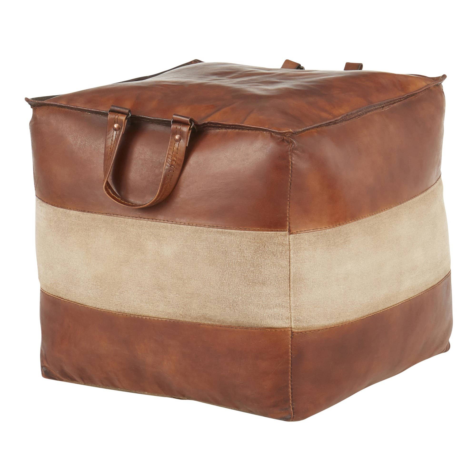 Cobbler Leather Canvas Pouf