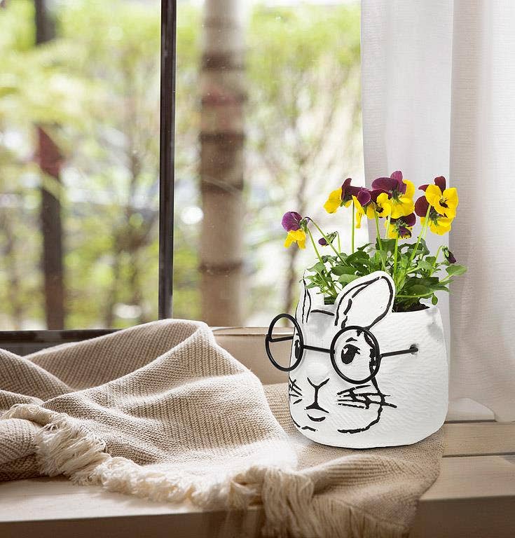 Small Bunny Planter with Glasses-3.5"H