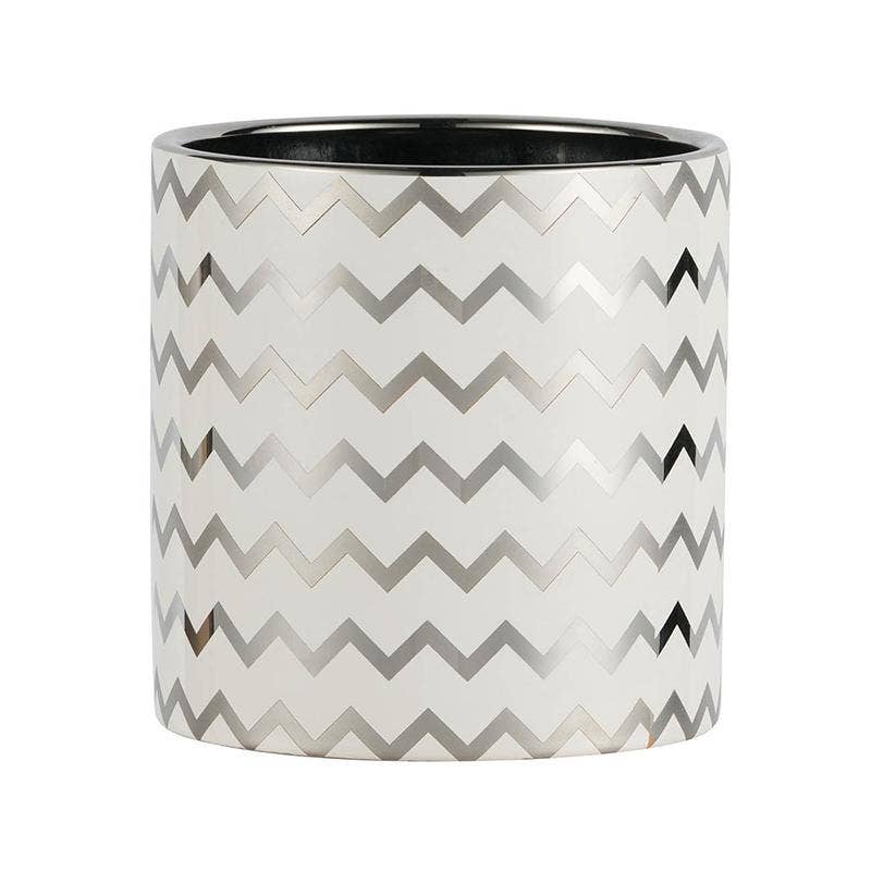 Planter White and Silver Zig Zag Pattern