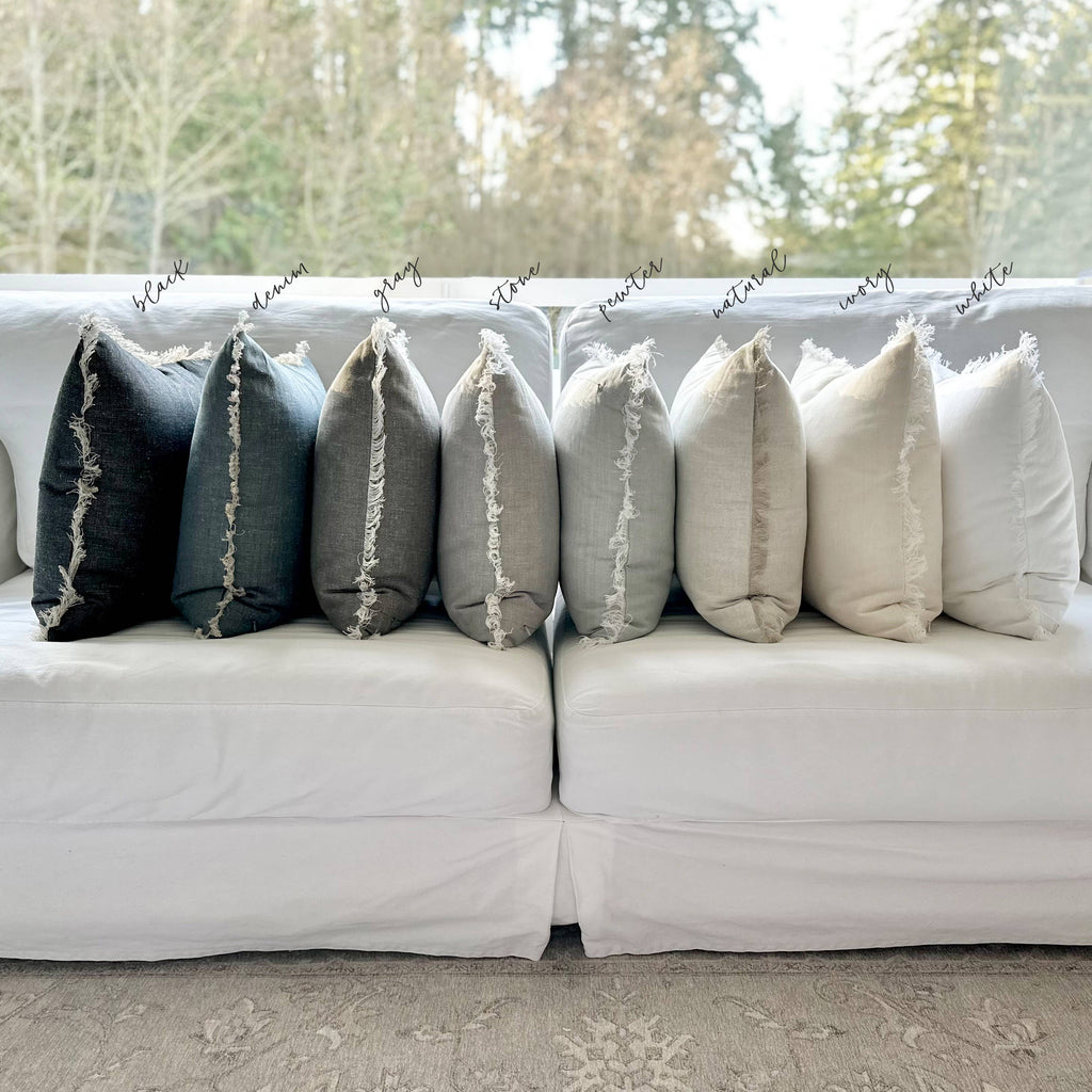 Fringe Pillow Covers - Stonewashed with Fringed Edge: Ivory / 20 x 20