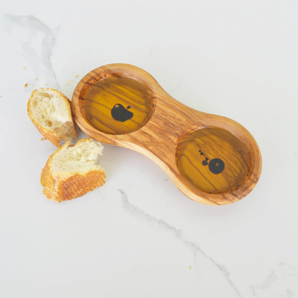 Olive Wood Double Dipping Bowl - Round - 7.25”