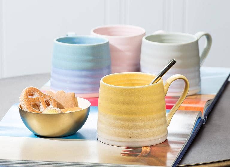 Ridged Mug-Light Pink-3"H(14oz)