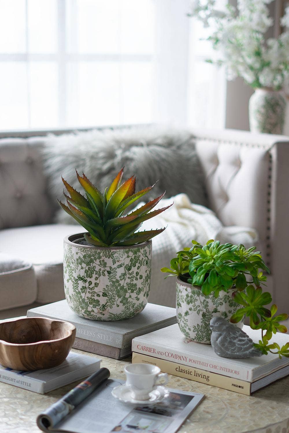 D6x5" Sage Blossom Ceramic Planter