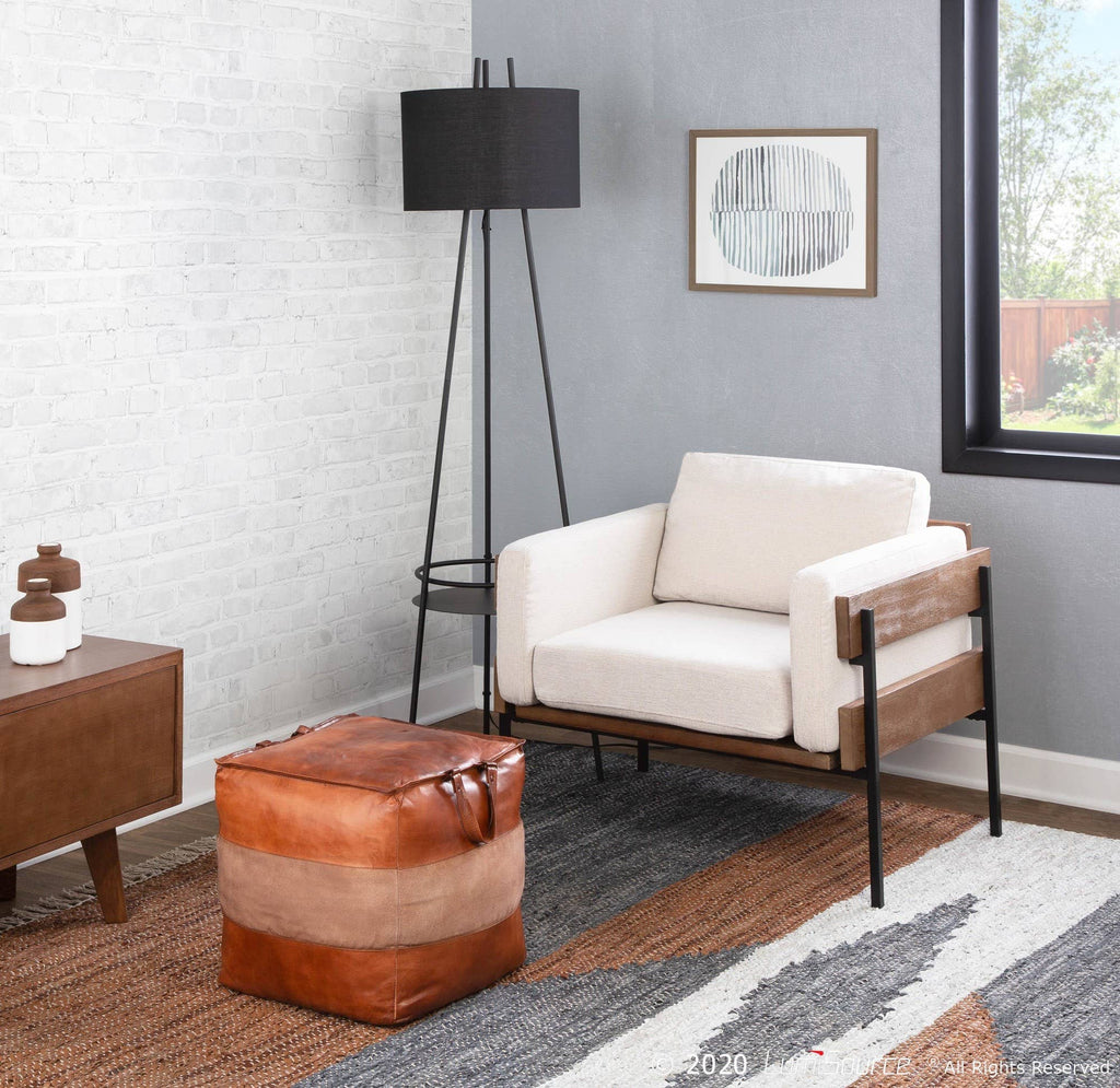 Cobbler Leather Canvas Pouf