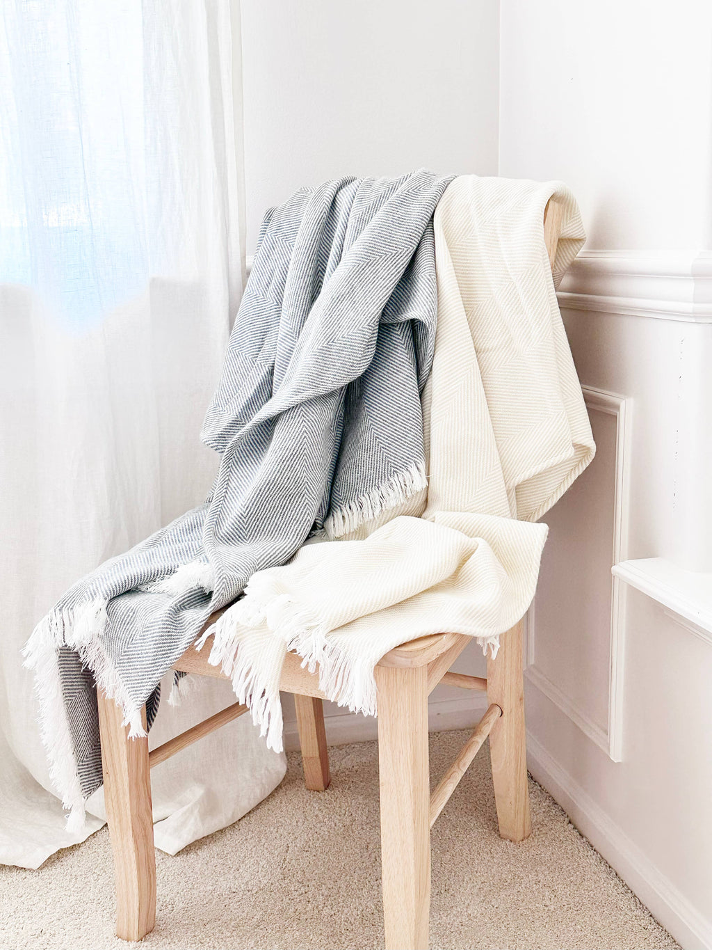 Herringbone Throw Blanket: Cream