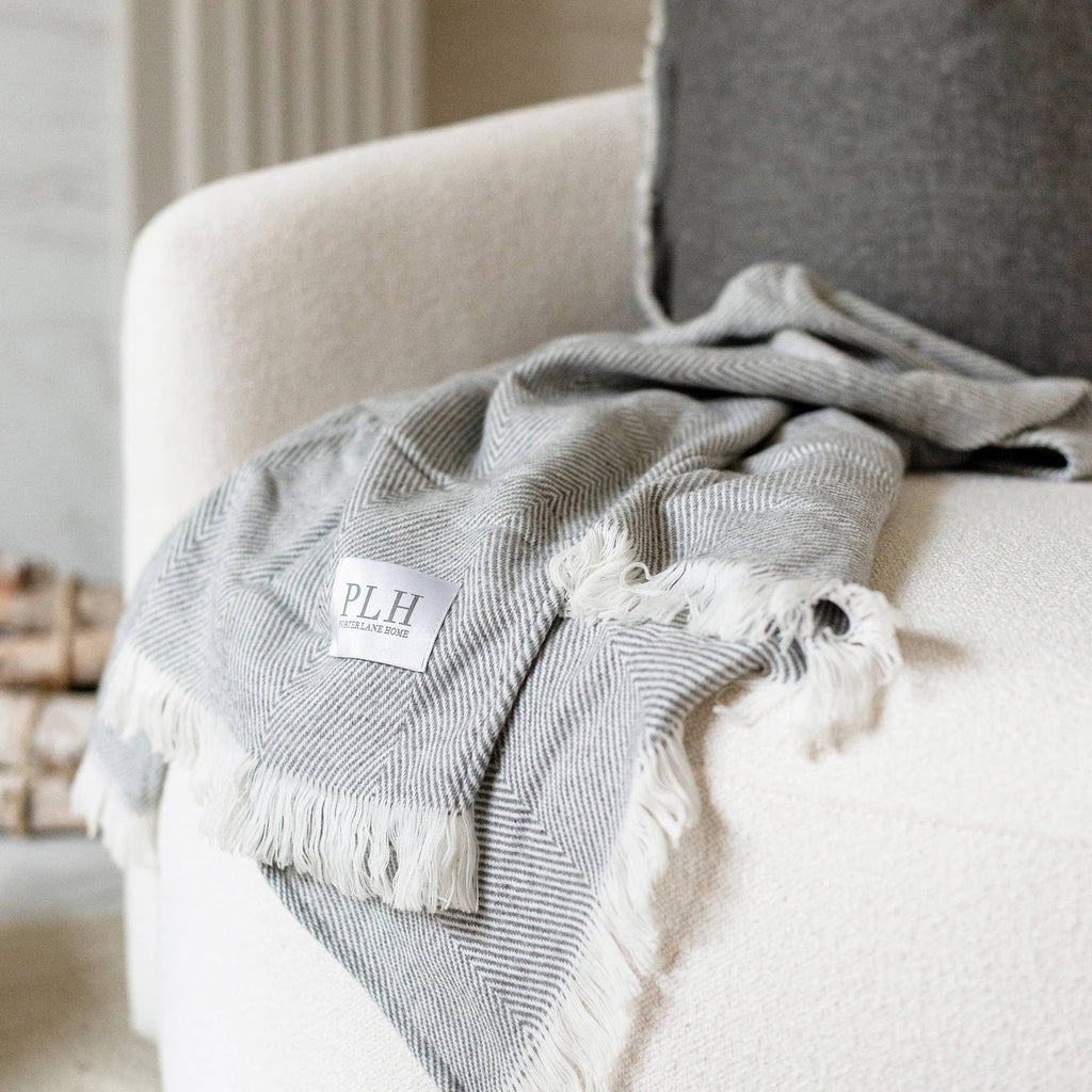 Herringbone Throw Blanket: Gray
