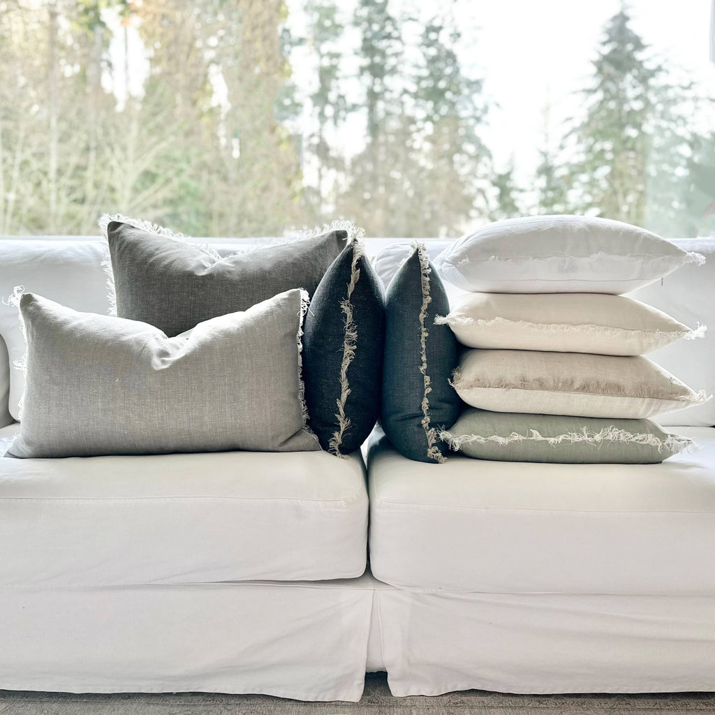 Fringe Pillow Covers - Stonewashed with Fringed Edge: Ivory / 20 x 20