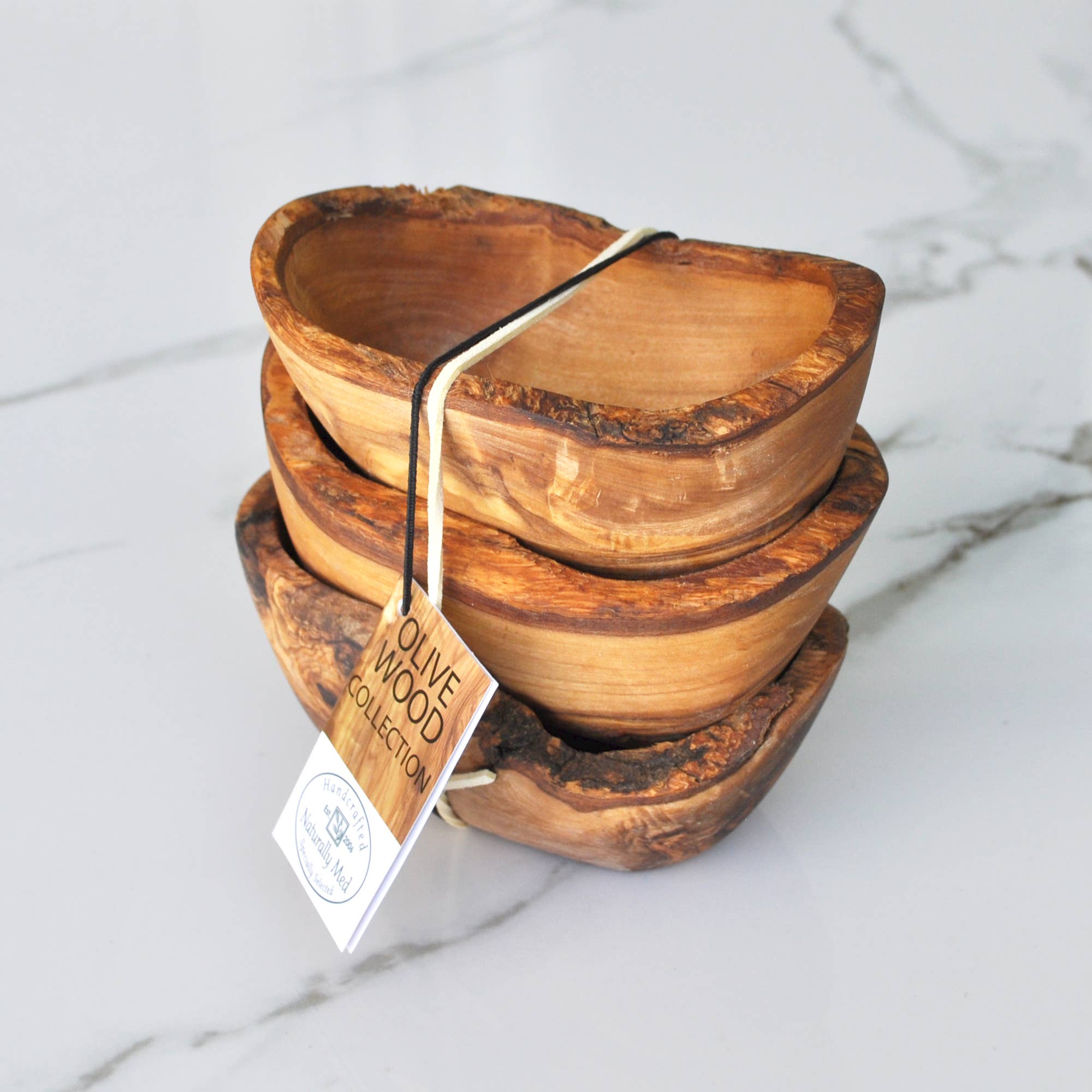 Olive Wood Rustic Dipping Bowl Gift Set - 3 Pieces