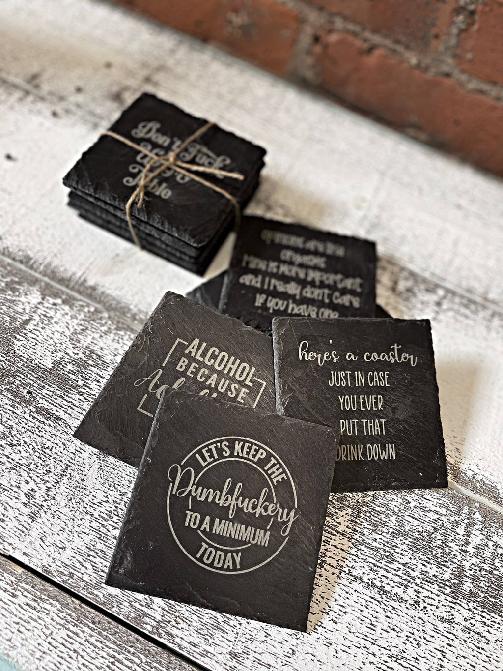 Slate Snarky Sweary Fun Bar Coasters Set of 5