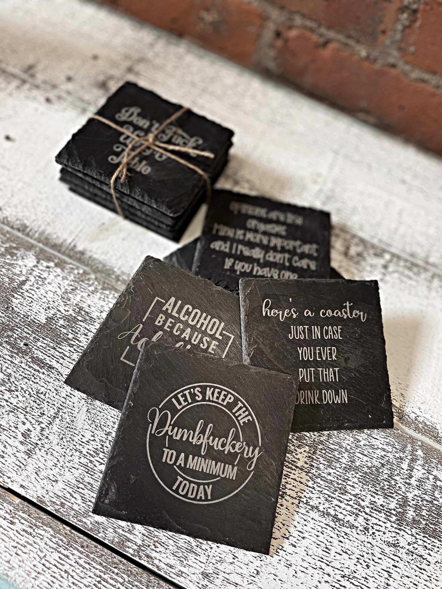 Slate Snarky Sweary Fun Bar Coasters Set of 5