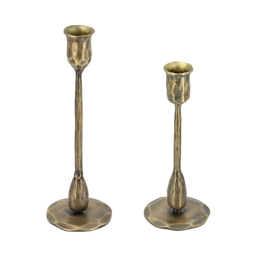 S/2 Aged Bronze Iron Taper Candle Holders L:D3x10" S:D3x8"