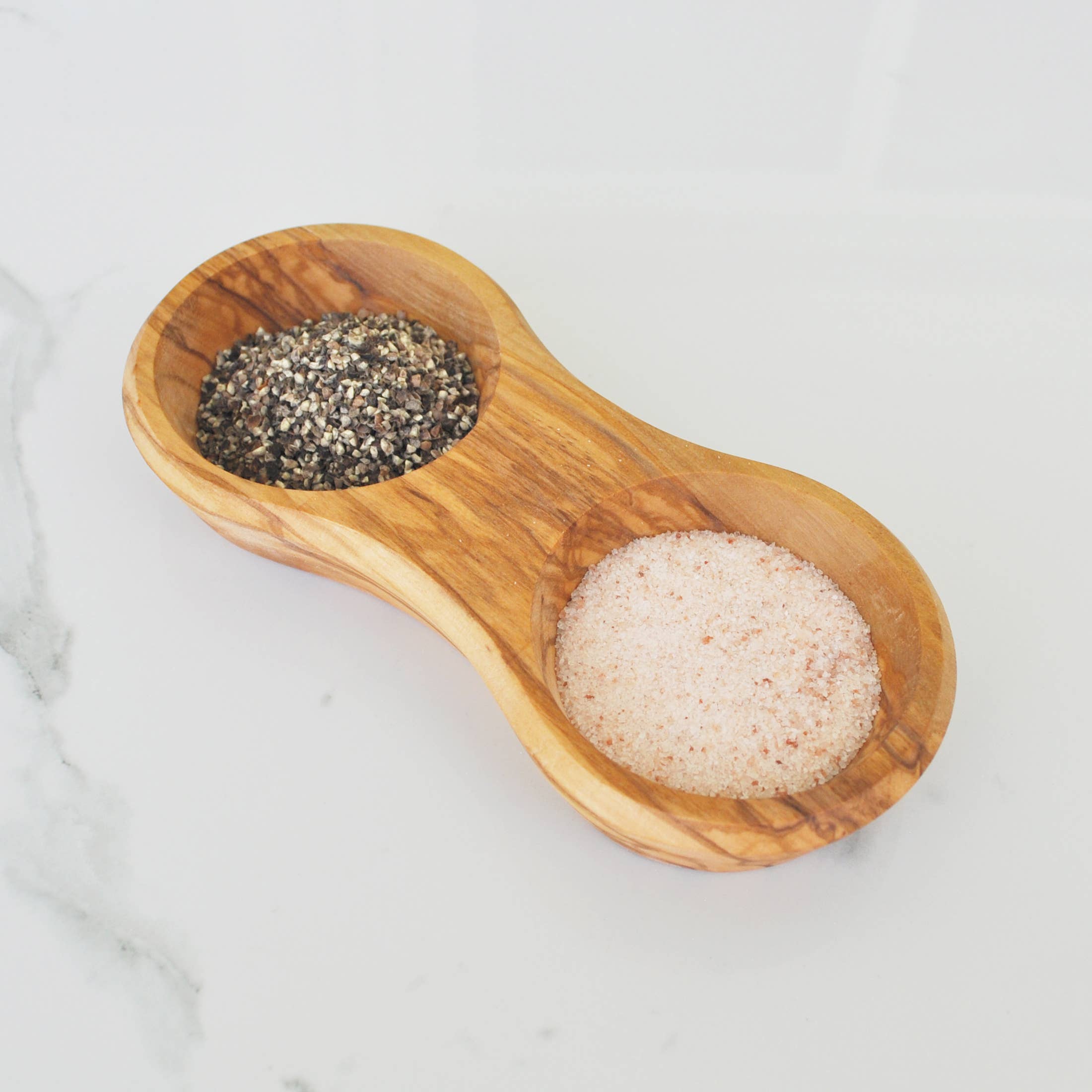 Olive Wood Double Dipping Bowl - Round - 7.25”