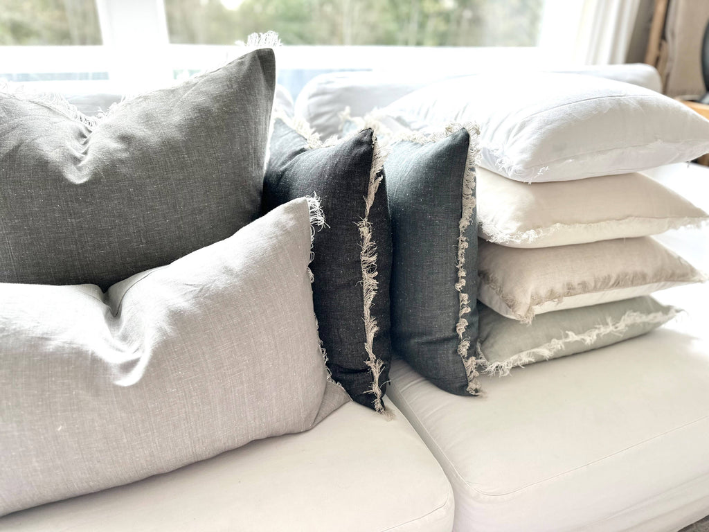 Fringe Pillow Covers - Stonewashed with Fringed Edge: Ivory / 20 x 20