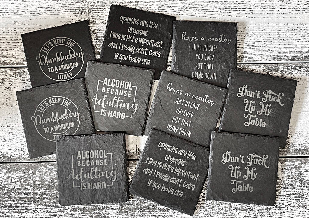 Slate Snarky Sweary Fun Bar Coasters Set of 5