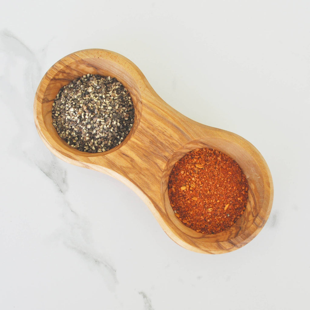 Olive Wood Double Dipping Bowl - Round - 7.25”