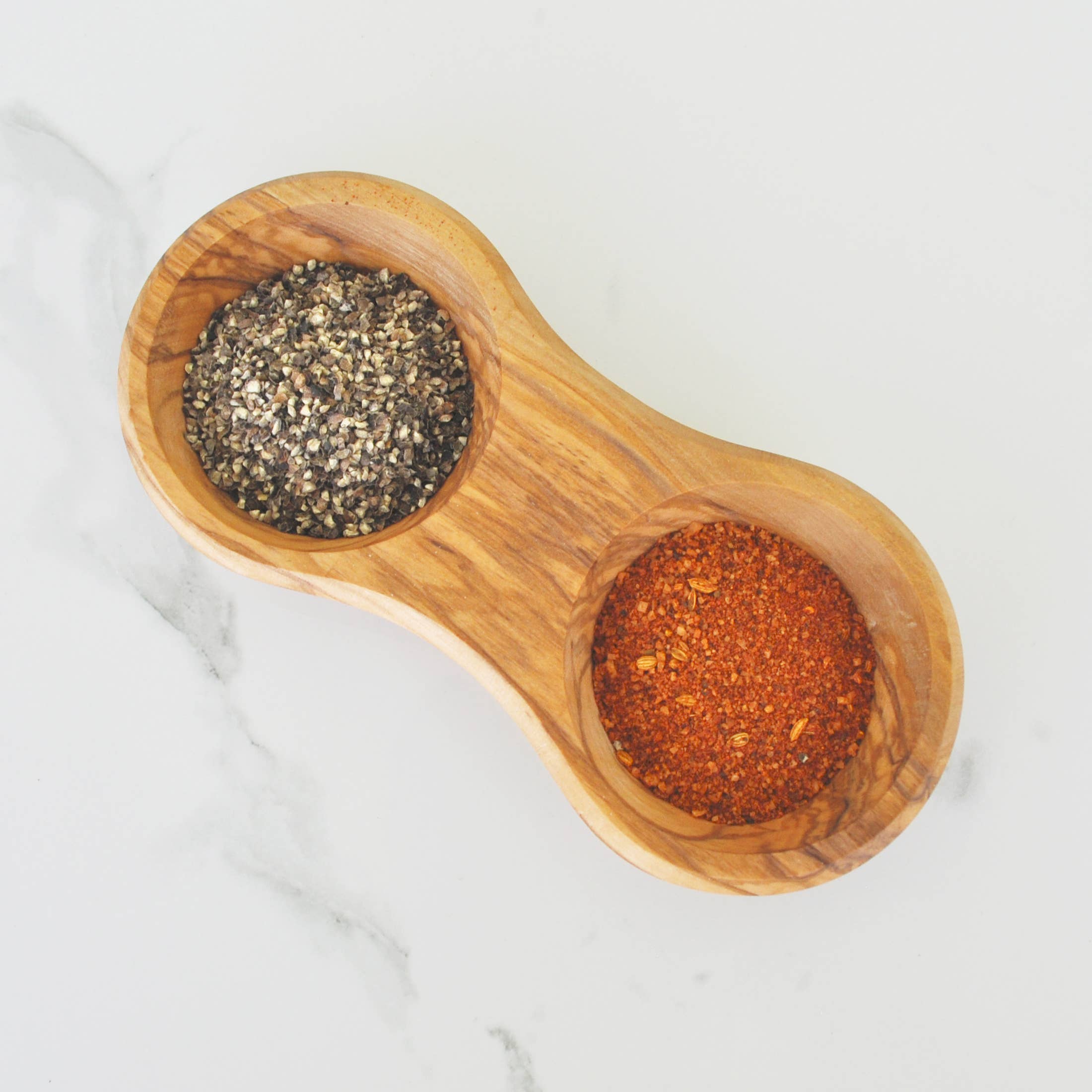 Olive Wood Double Dipping Bowl - Round - 7.25”