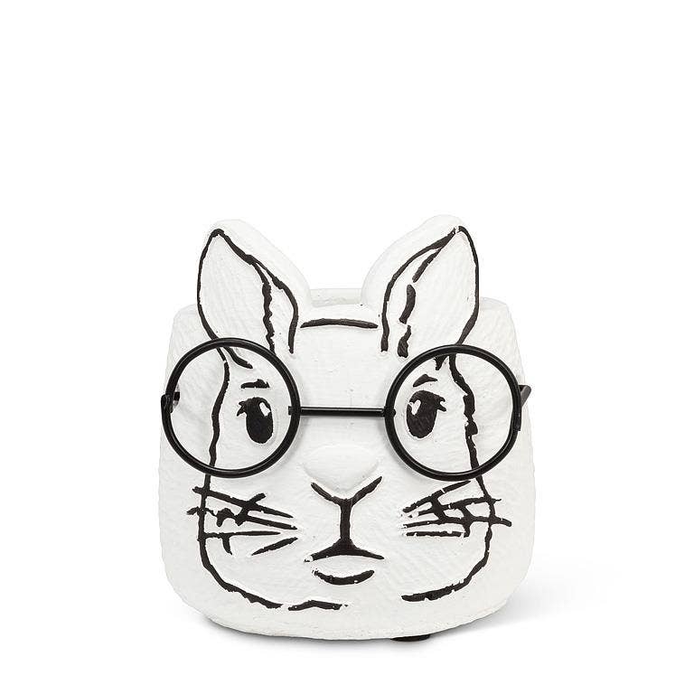 Small Bunny Planter with Glasses-3.5"H
