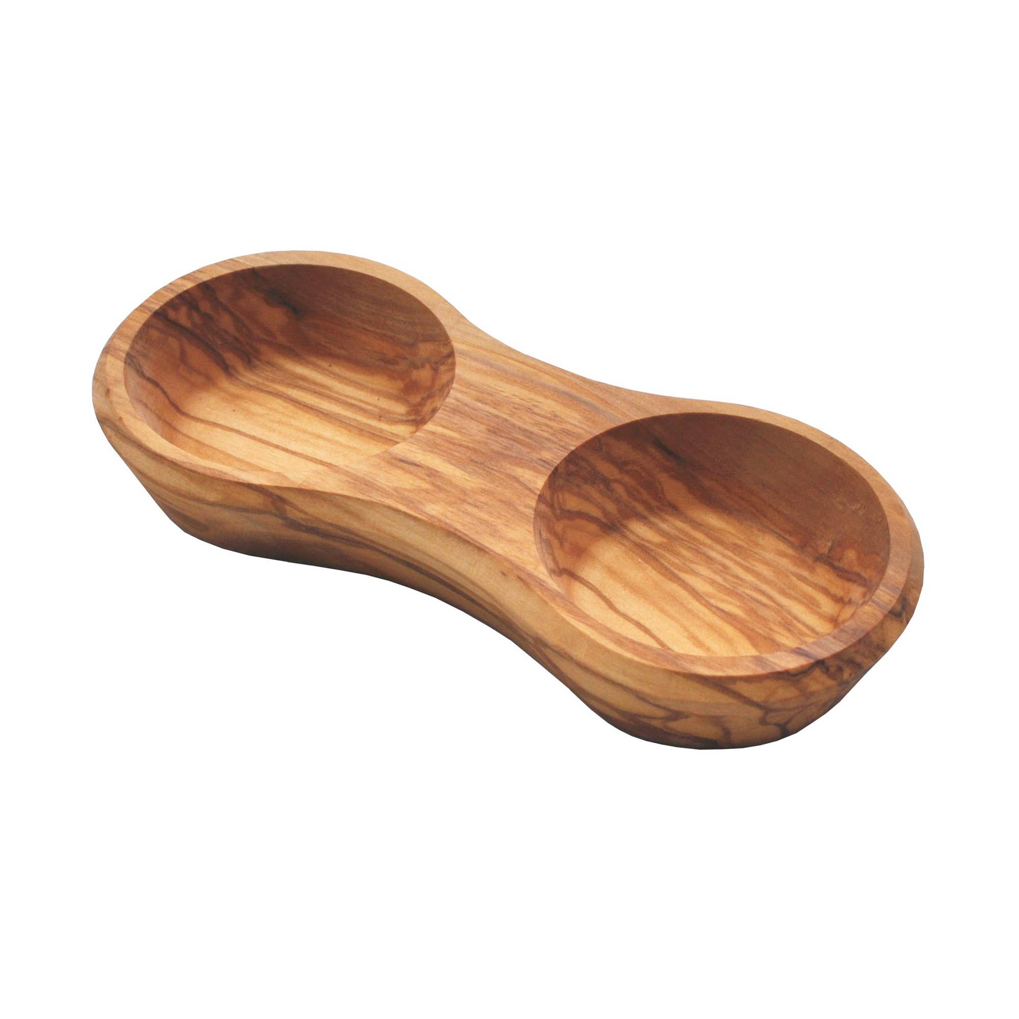 Olive Wood Double Dipping Bowl - Round - 7.25”
